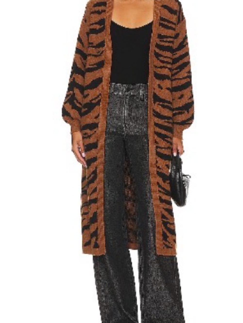 Line & Dot Brown and Black Tiger-Print Long Cardigan Sweater